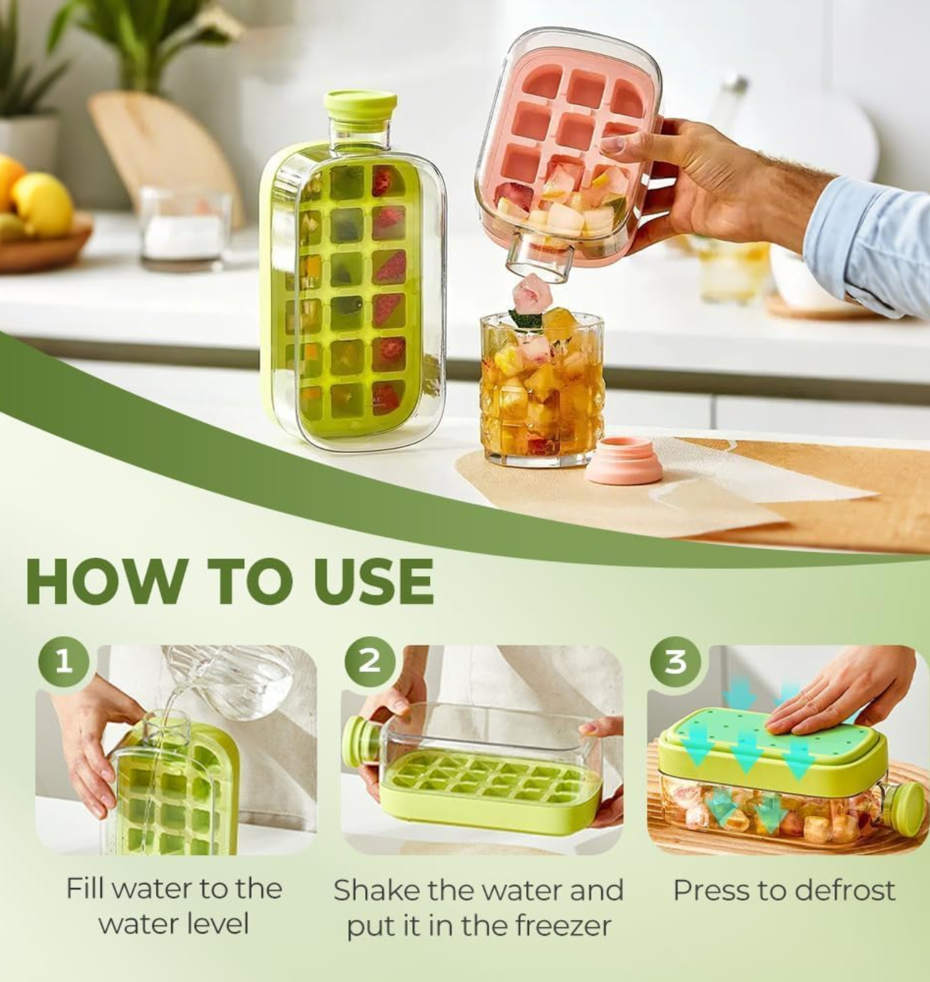 2-in-1 Ice Cube Bottle Mold - Press and Release